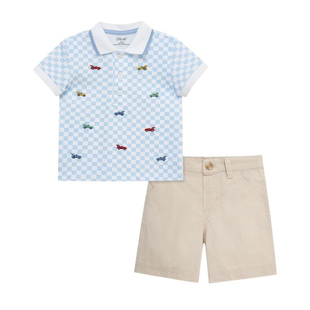 Little Me Boys  Race Car Polo Short Set